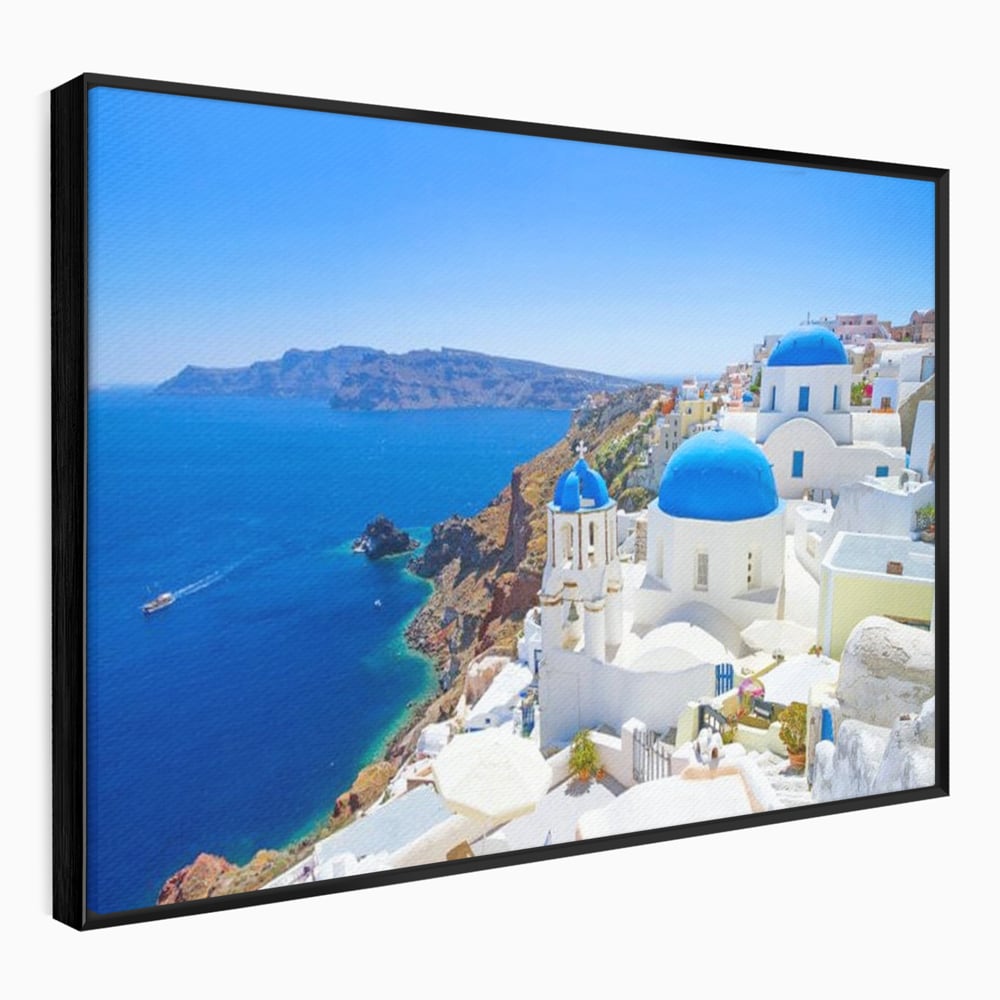 Tablou Canvas Premium, LuxCanva® O1033, Eternul Santorini, Egee, Nesfarsit, Albastru, Insula, Mare, Cer, Valuri, Vacanta, Turist, Relaxare, Dorinta, Familie, Libertate, Serenitate, Birou, Living, Dormitor
