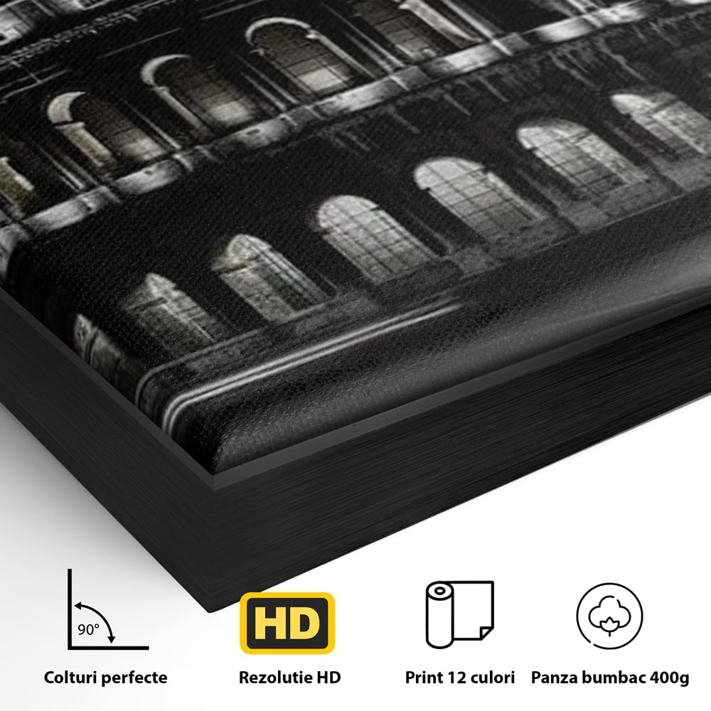 Leinwand Wandkunst Canvas Premium, LuxCanva® O1034, Kolosseum in Stille, Ewige, Nacht, Lichter, Rom, Italien, Amphitheater, Amphitheater, Tourist, Gladiator, Uhr, Geschichte, Antike, Säule, Büro, Wohnen, Schlafzimmer