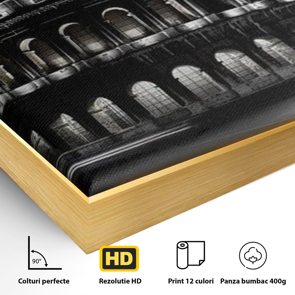 Leinwand Wandkunst Canvas Premium, LuxCanva® O1034, Kolosseum in Stille, Ewige, Nacht, Lichter, Rom, Italien, Amphitheater, Amphitheater, Tourist, Gladiator, Uhr, Geschichte, Antike, Säule, Büro, Wohnen, Schlafzimmer
