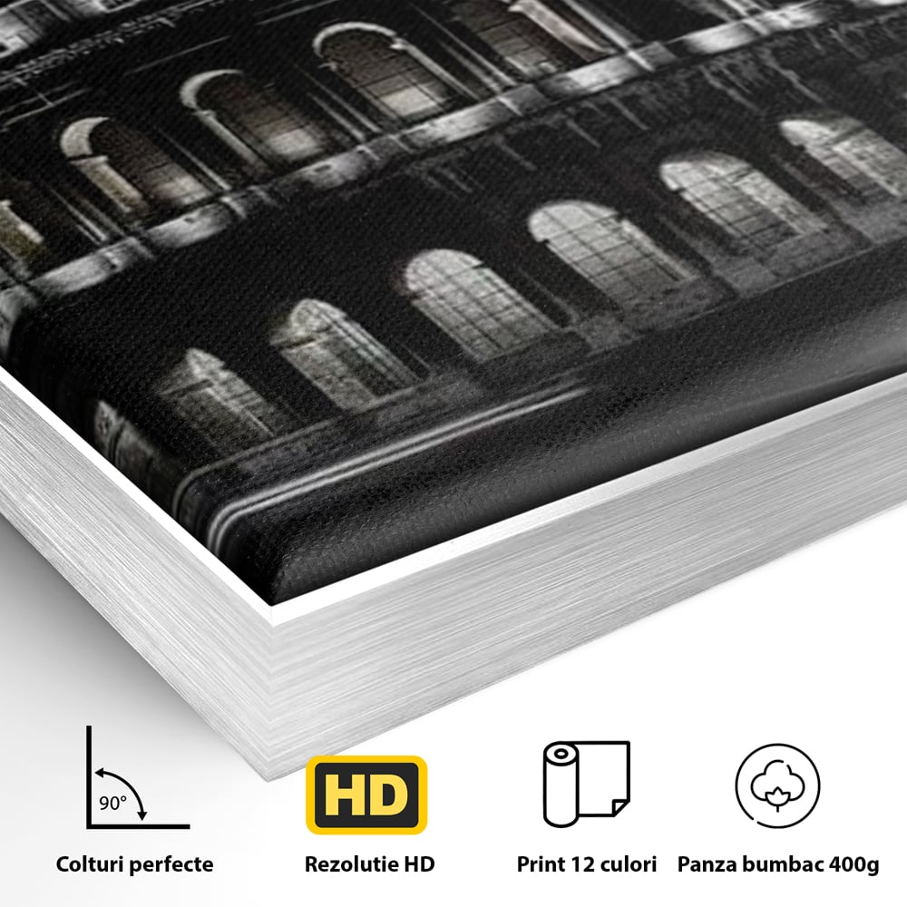 Leinwand Wandkunst Canvas Premium, LuxCanva® O1034, Kolosseum in Stille, Ewige, Nacht, Lichter, Rom, Italien, Amphitheater, Amphitheater, Tourist, Gladiator, Uhr, Geschichte, Antike, Säule, Büro, Wohnen, Schlafzimmer