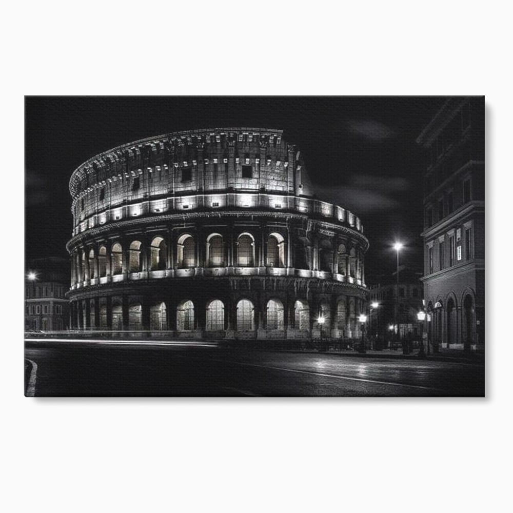 Leinwand Wandkunst Canvas Premium, LuxCanva® O1034, Kolosseum in Stille, Ewige, Nacht, Lichter, Rom, Italien, Amphitheater, Amphitheater, Tourist, Gladiator, Uhr, Geschichte, Antike, Säule, Büro, Wohnen, Schlafzimmer