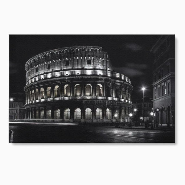 Leinwand Wandkunst Canvas Premium, LuxCanva® O1034, Kolosseum in Stille, Ewige, Nacht, Lichter, Rom, Italien, Amphitheater, Amphitheater, Tourist, Gladiator, Uhr, Geschichte, Antike, Säule, Büro, Wohnen, Schlafzimmer