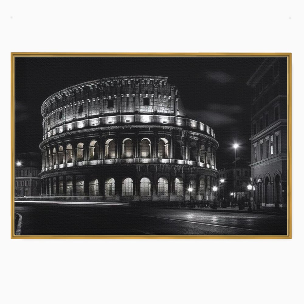 Leinwand Wandkunst Canvas Premium, LuxCanva® O1034, Kolosseum in Stille, Ewige, Nacht, Lichter, Rom, Italien, Amphitheater, Amphitheater, Tourist, Gladiator, Uhr, Geschichte, Antike, Säule, Büro, Wohnen, Schlafzimmer