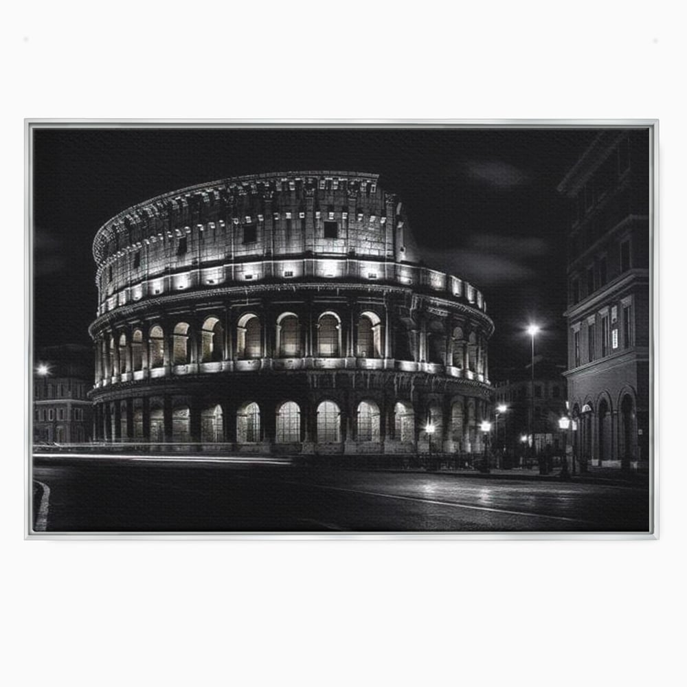 Leinwand Wandkunst Canvas Premium, LuxCanva® O1034, Kolosseum in Stille, Ewige, Nacht, Lichter, Rom, Italien, Amphitheater, Amphitheater, Tourist, Gladiator, Uhr, Geschichte, Antike, Säule, Büro, Wohnen, Schlafzimmer