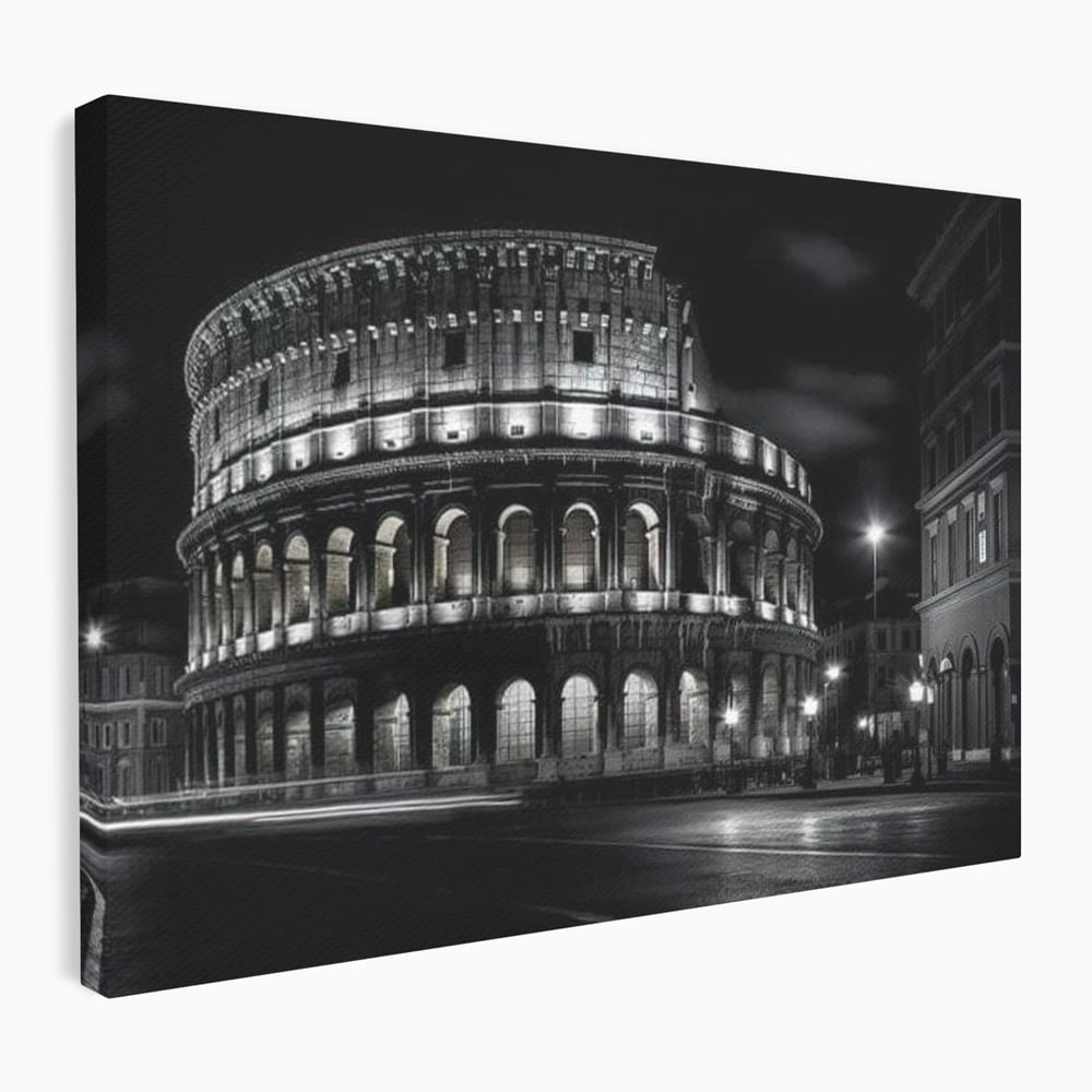 Leinwand Wandkunst Canvas Premium, LuxCanva® O1034, Kolosseum in Stille, Ewige, Nacht, Lichter, Rom, Italien, Amphitheater, Amphitheater, Tourist, Gladiator, Uhr, Geschichte, Antike, Säule, Büro, Wohnen, Schlafzimmer