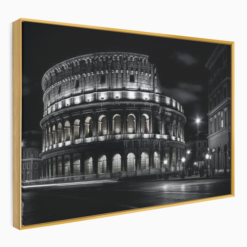 Leinwand Wandkunst Canvas Premium, LuxCanva® O1034, Kolosseum in Stille, Ewige, Nacht, Lichter, Rom, Italien, Amphitheater, Amphitheater, Tourist, Gladiator, Uhr, Geschichte, Antike, Säule, Büro, Wohnen, Schlafzimmer