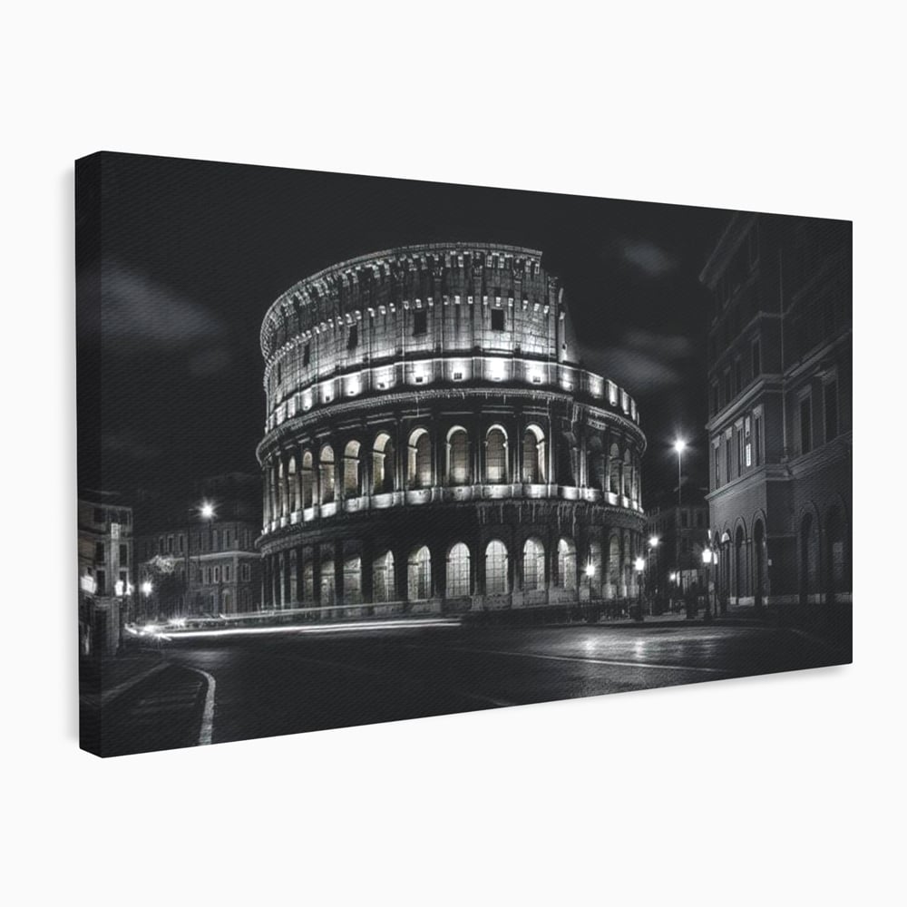 Leinwand Wandkunst Canvas Premium, LuxCanva® O1034, Kolosseum in Stille, Ewige, Nacht, Lichter, Rom, Italien, Amphitheater, Amphitheater, Tourist, Gladiator, Uhr, Geschichte, Antike, Säule, Büro, Wohnen, Schlafzimmer