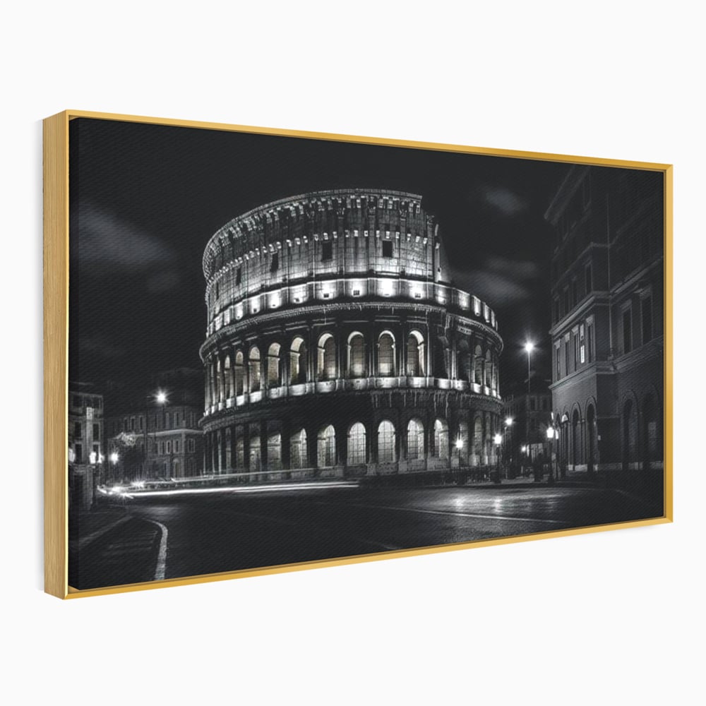 Leinwand Wandkunst Canvas Premium, LuxCanva® O1034, Kolosseum in Stille, Ewige, Nacht, Lichter, Rom, Italien, Amphitheater, Amphitheater, Tourist, Gladiator, Uhr, Geschichte, Antike, Säule, Büro, Wohnen, Schlafzimmer