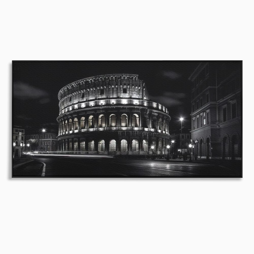 Leinwand Wandkunst Canvas Premium, LuxCanva® O1034, Kolosseum in Stille, Ewige, Nacht, Lichter, Rom, Italien, Amphitheater, Amphitheater, Tourist, Gladiator, Uhr, Geschichte, Antike, Säule, Büro, Wohnen, Schlafzimmer