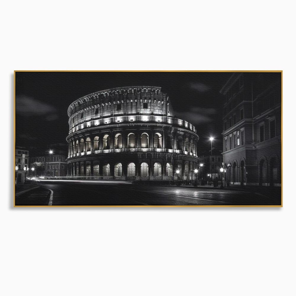 Leinwand Wandkunst Canvas Premium, LuxCanva® O1034, Kolosseum in Stille, Ewige, Nacht, Lichter, Rom, Italien, Amphitheater, Amphitheater, Tourist, Gladiator, Uhr, Geschichte, Antike, Säule, Büro, Wohnen, Schlafzimmer