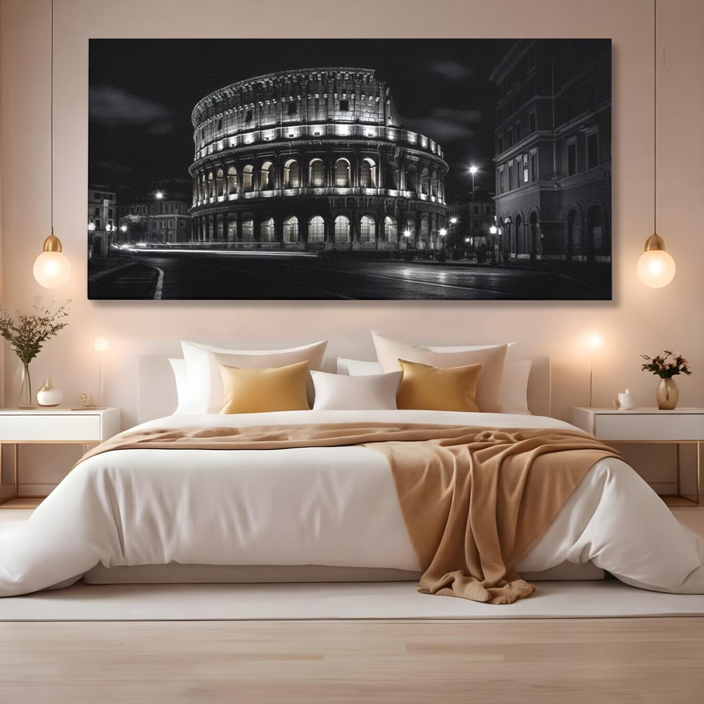 Leinwand Wandkunst Canvas Premium, LuxCanva® O1034, Kolosseum in Stille, Ewige, Nacht, Lichter, Rom, Italien, Amphitheater, Amphitheater, Tourist, Gladiator, Uhr, Geschichte, Antike, Säule, Büro, Wohnen, Schlafzimmer
