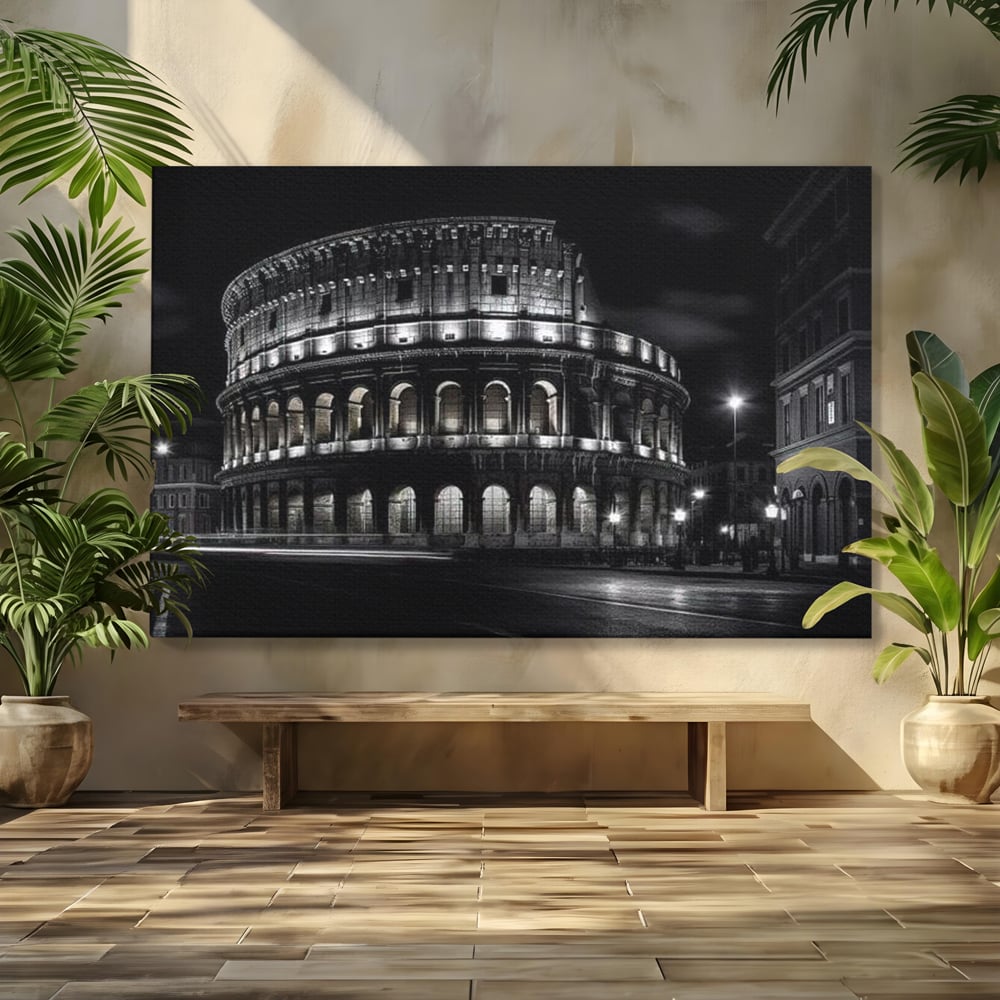 Leinwand Wandkunst Canvas Premium, LuxCanva® O1034, Kolosseum in Stille, Ewige, Nacht, Lichter, Rom, Italien, Amphitheater, Amphitheater, Tourist, Gladiator, Uhr, Geschichte, Antike, Säule, Büro, Wohnen, Schlafzimmer