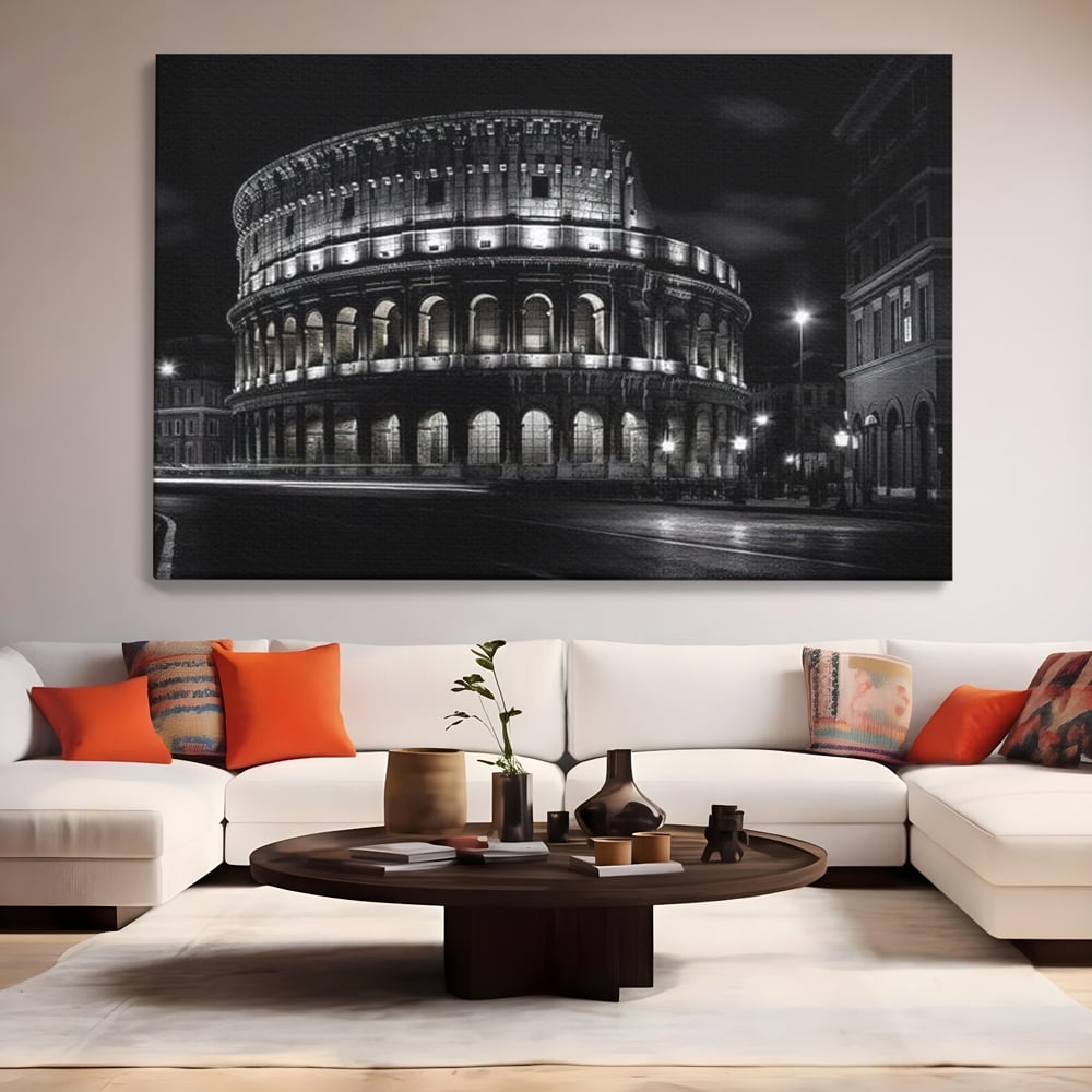 Leinwand Wandkunst Canvas Premium, LuxCanva® O1034, Kolosseum in Stille, Ewige, Nacht, Lichter, Rom, Italien, Amphitheater, Amphitheater, Tourist, Gladiator, Uhr, Geschichte, Antike, Säule, Büro, Wohnen, Schlafzimmer