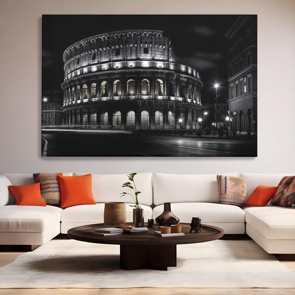 Leinwand Wandkunst Canvas Premium, LuxCanva® O1034, Kolosseum in Stille, Ewige, Nacht, Lichter, Rom, Italien, Amphitheater, Amphitheater, Tourist, Gladiator, Uhr, Geschichte, Antike, Säule, Büro, Wohnen, Schlafzimmer