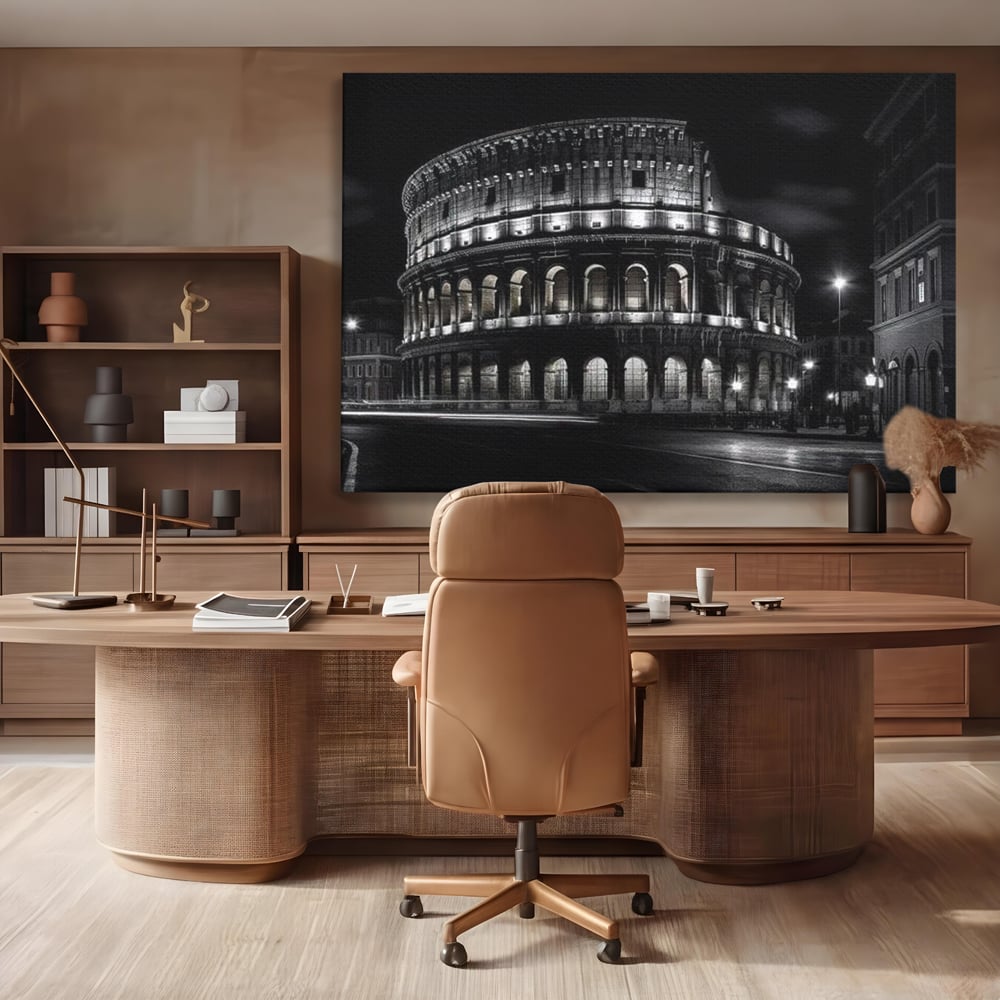 Leinwand Wandkunst Canvas Premium, LuxCanva® O1034, Kolosseum in Stille, Ewige, Nacht, Lichter, Rom, Italien, Amphitheater, Amphitheater, Tourist, Gladiator, Uhr, Geschichte, Antike, Säule, Büro, Wohnen, Schlafzimmer