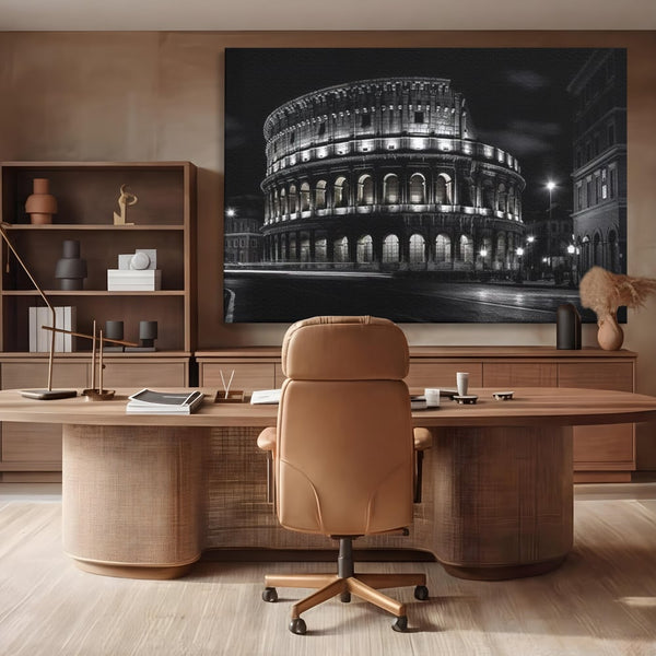Leinwand Wandkunst Canvas Premium, LuxCanva® O1034, Kolosseum in Stille, Ewige, Nacht, Lichter, Rom, Italien, Amphitheater, Amphitheater, Tourist, Gladiator, Uhr, Geschichte, Antike, Säule, Büro, Wohnen, Schlafzimmer