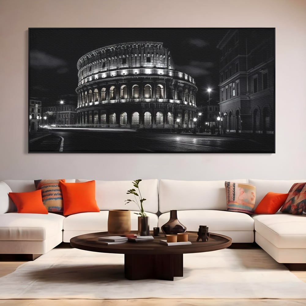 Leinwand Wandkunst Canvas Premium, LuxCanva® O1034, Kolosseum in Stille, Ewige, Nacht, Lichter, Rom, Italien, Amphitheater, Amphitheater, Tourist, Gladiator, Uhr, Geschichte, Antike, Säule, Büro, Wohnen, Schlafzimmer