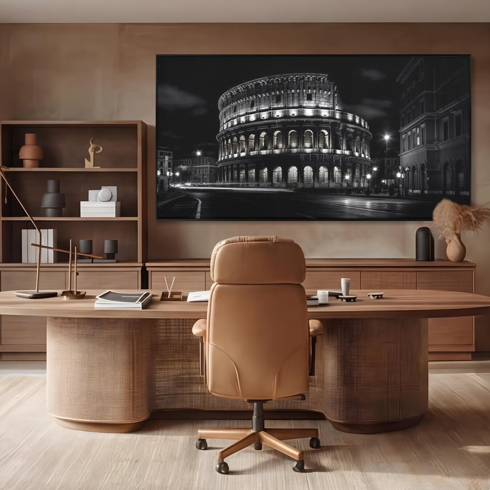 Leinwand Wandkunst Canvas Premium, LuxCanva® O1034, Kolosseum in Stille, Ewige, Nacht, Lichter, Rom, Italien, Amphitheater, Amphitheater, Tourist, Gladiator, Uhr, Geschichte, Antike, Säule, Büro, Wohnen, Schlafzimmer