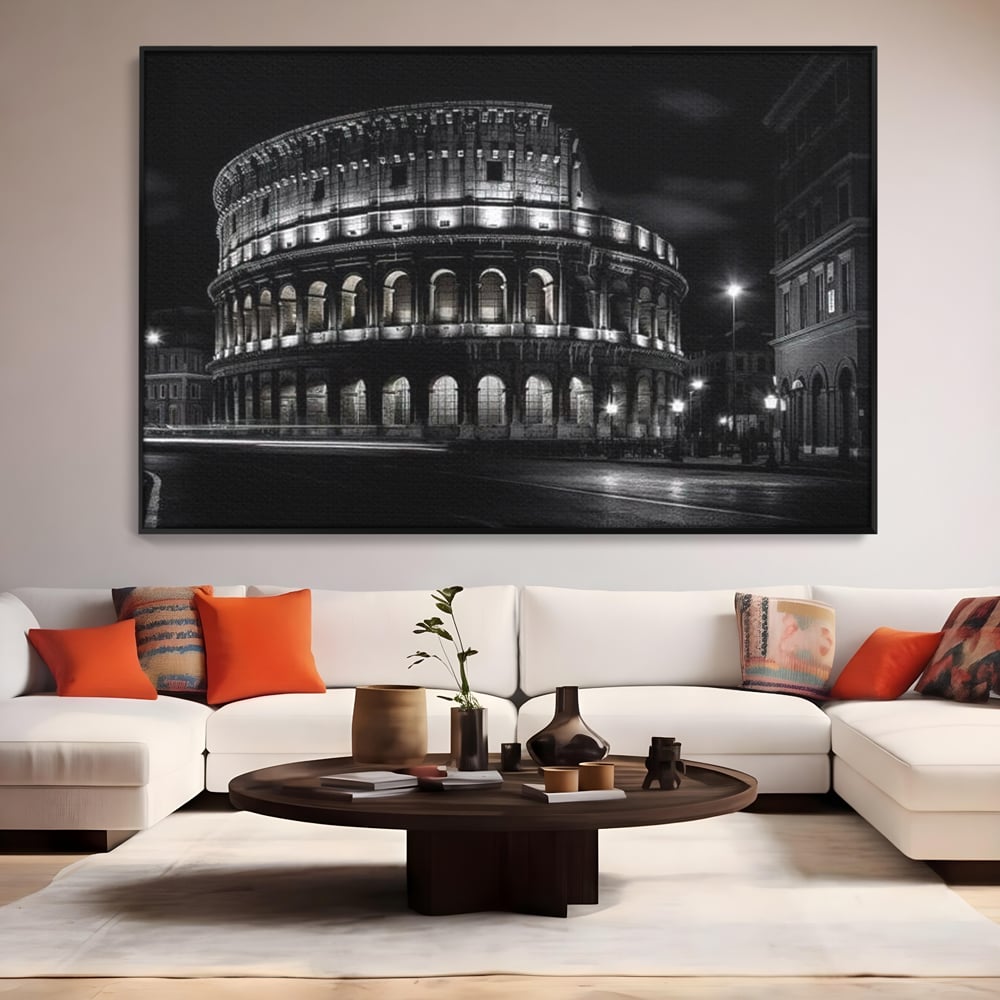 Leinwand Wandkunst Canvas Premium, LuxCanva® O1034, Kolosseum in Stille, Ewige, Nacht, Lichter, Rom, Italien, Amphitheater, Amphitheater, Tourist, Gladiator, Uhr, Geschichte, Antike, Säule, Büro, Wohnen, Schlafzimmer