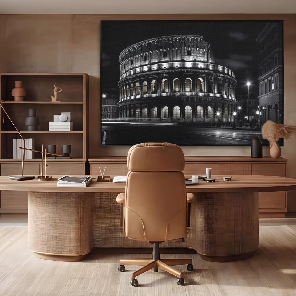 Leinwand Wandkunst Canvas Premium, LuxCanva® O1034, Kolosseum in Stille, Ewige, Nacht, Lichter, Rom, Italien, Amphitheater, Amphitheater, Tourist, Gladiator, Uhr, Geschichte, Antike, Säule, Büro, Wohnen, Schlafzimmer