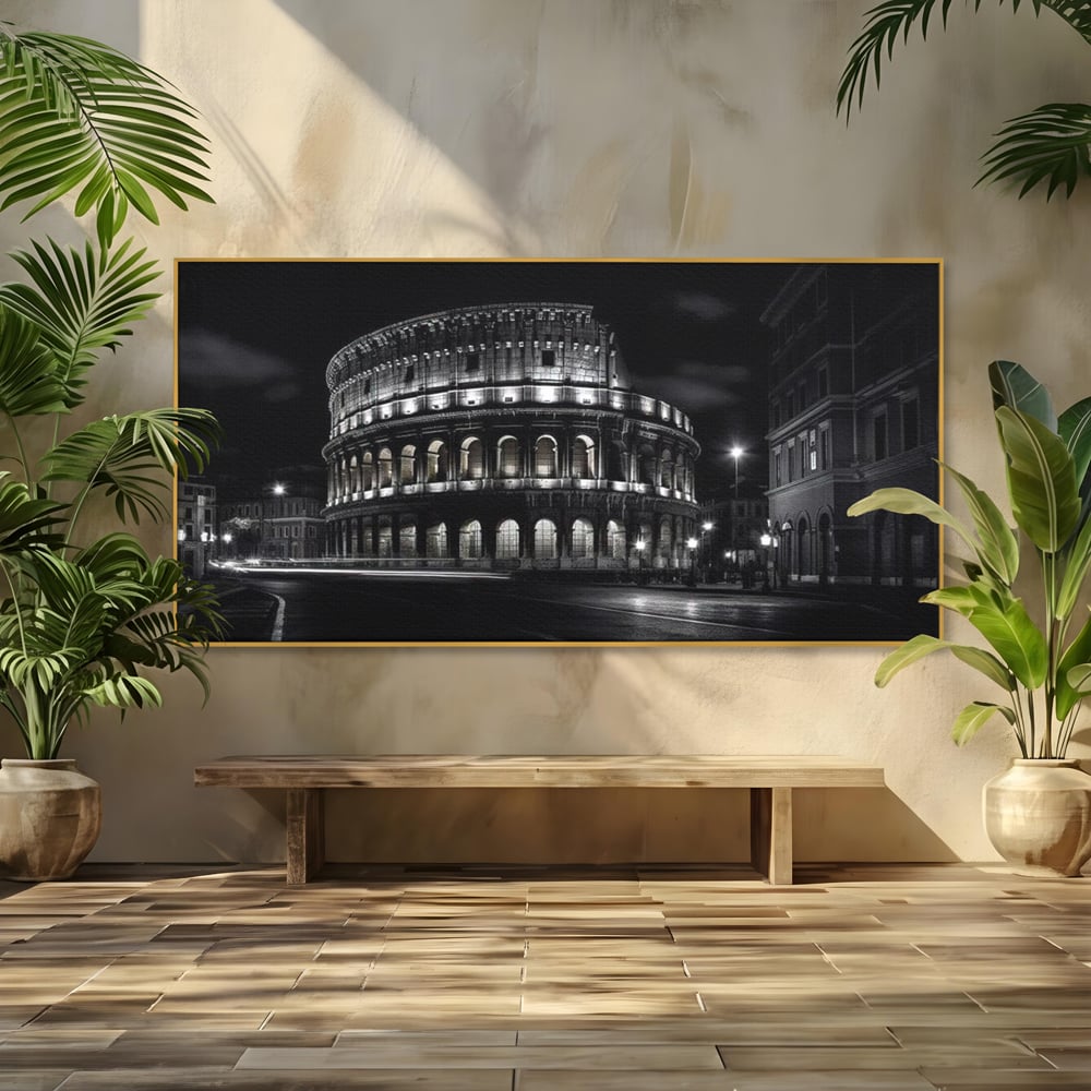 Leinwand Wandkunst Canvas Premium, LuxCanva® O1034, Kolosseum in Stille, Ewige, Nacht, Lichter, Rom, Italien, Amphitheater, Amphitheater, Tourist, Gladiator, Uhr, Geschichte, Antike, Säule, Büro, Wohnen, Schlafzimmer