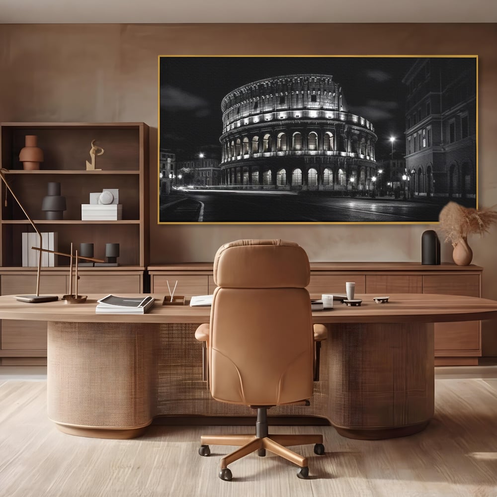 Leinwand Wandkunst Canvas Premium, LuxCanva® O1034, Kolosseum in Stille, Ewige, Nacht, Lichter, Rom, Italien, Amphitheater, Amphitheater, Tourist, Gladiator, Uhr, Geschichte, Antike, Säule, Büro, Wohnen, Schlafzimmer