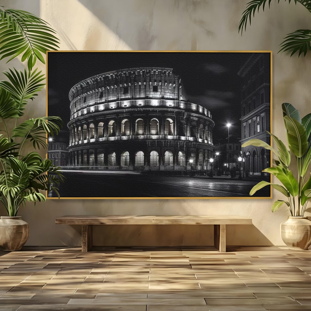 Leinwand Wandkunst Canvas Premium, LuxCanva® O1034, Kolosseum in Stille, Ewige, Nacht, Lichter, Rom, Italien, Amphitheater, Amphitheater, Tourist, Gladiator, Uhr, Geschichte, Antike, Säule, Büro, Wohnen, Schlafzimmer