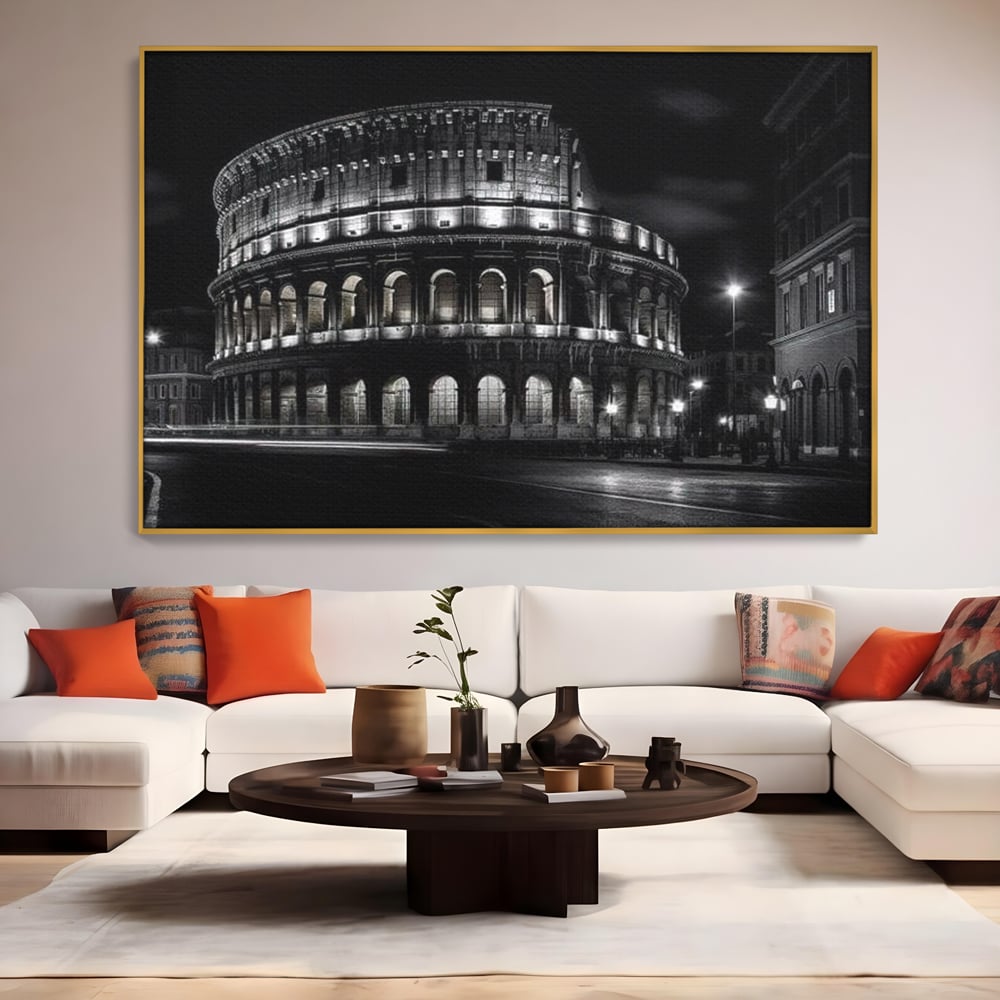 Leinwand Wandkunst Canvas Premium, LuxCanva® O1034, Kolosseum in Stille, Ewige, Nacht, Lichter, Rom, Italien, Amphitheater, Amphitheater, Tourist, Gladiator, Uhr, Geschichte, Antike, Säule, Büro, Wohnen, Schlafzimmer