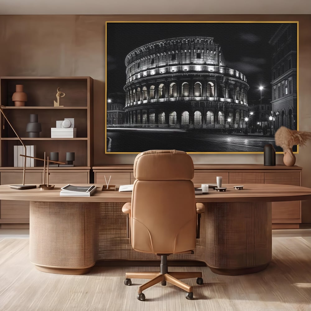 Leinwand Wandkunst Canvas Premium, LuxCanva® O1034, Kolosseum in Stille, Ewige, Nacht, Lichter, Rom, Italien, Amphitheater, Amphitheater, Tourist, Gladiator, Uhr, Geschichte, Antike, Säule, Büro, Wohnen, Schlafzimmer
