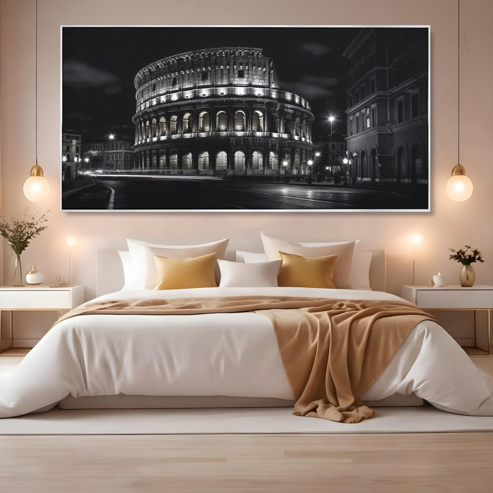 Leinwand Wandkunst Canvas Premium, LuxCanva® O1034, Kolosseum in Stille, Ewige, Nacht, Lichter, Rom, Italien, Amphitheater, Amphitheater, Tourist, Gladiator, Uhr, Geschichte, Antike, Säule, Büro, Wohnen, Schlafzimmer