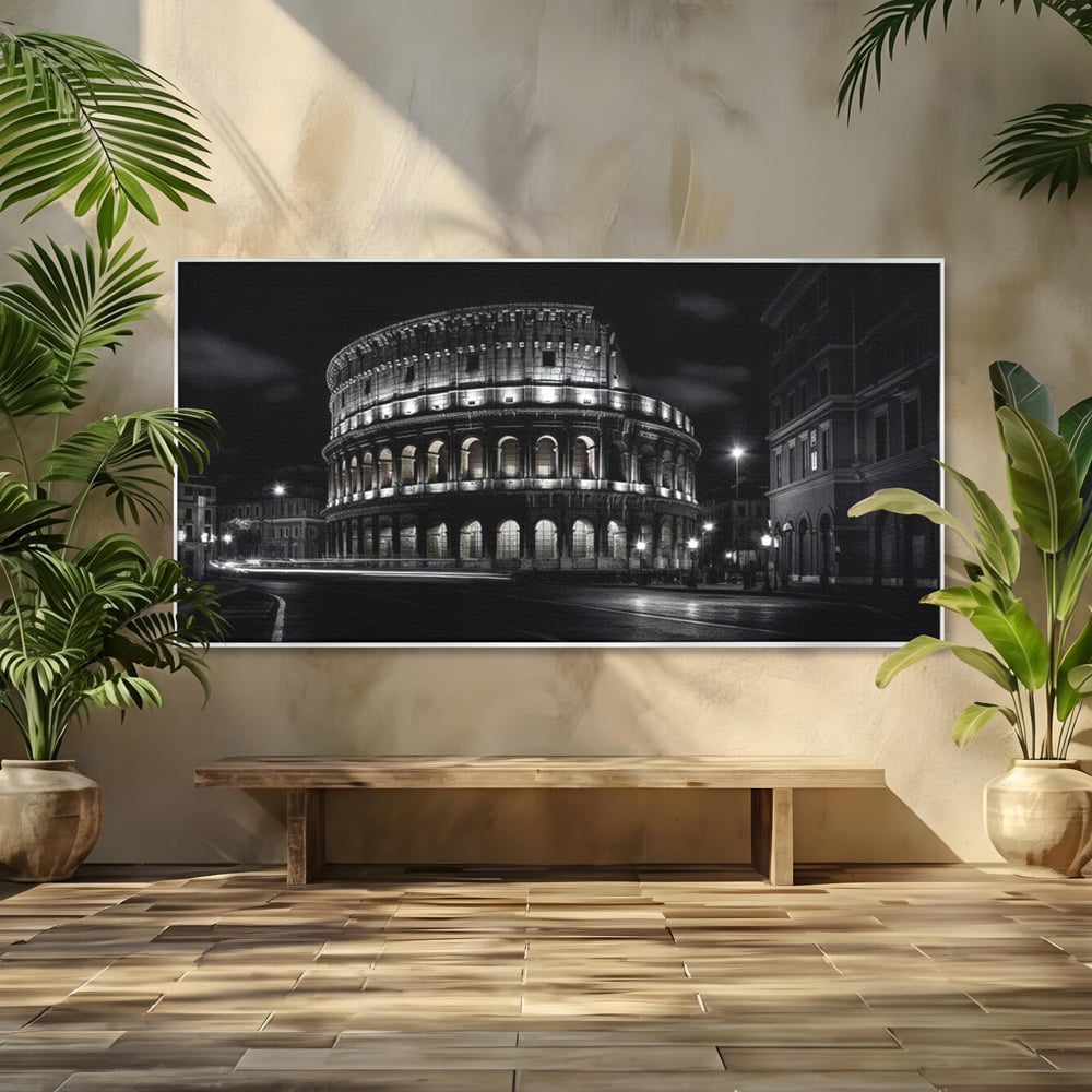 Leinwand Wandkunst Canvas Premium, LuxCanva® O1034, Kolosseum in Stille, Ewige, Nacht, Lichter, Rom, Italien, Amphitheater, Amphitheater, Tourist, Gladiator, Uhr, Geschichte, Antike, Säule, Büro, Wohnen, Schlafzimmer