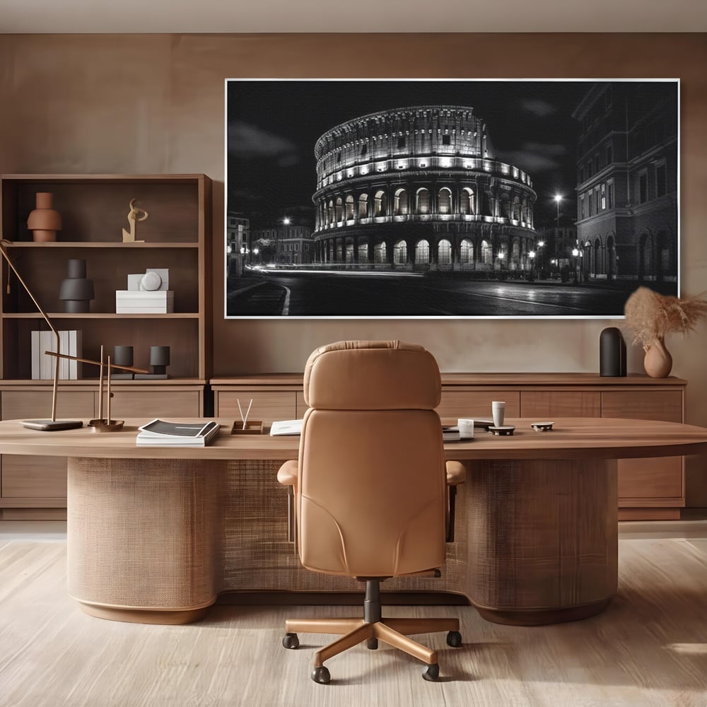 Leinwand Wandkunst Canvas Premium, LuxCanva® O1034, Kolosseum in Stille, Ewige, Nacht, Lichter, Rom, Italien, Amphitheater, Amphitheater, Tourist, Gladiator, Uhr, Geschichte, Antike, Säule, Büro, Wohnen, Schlafzimmer