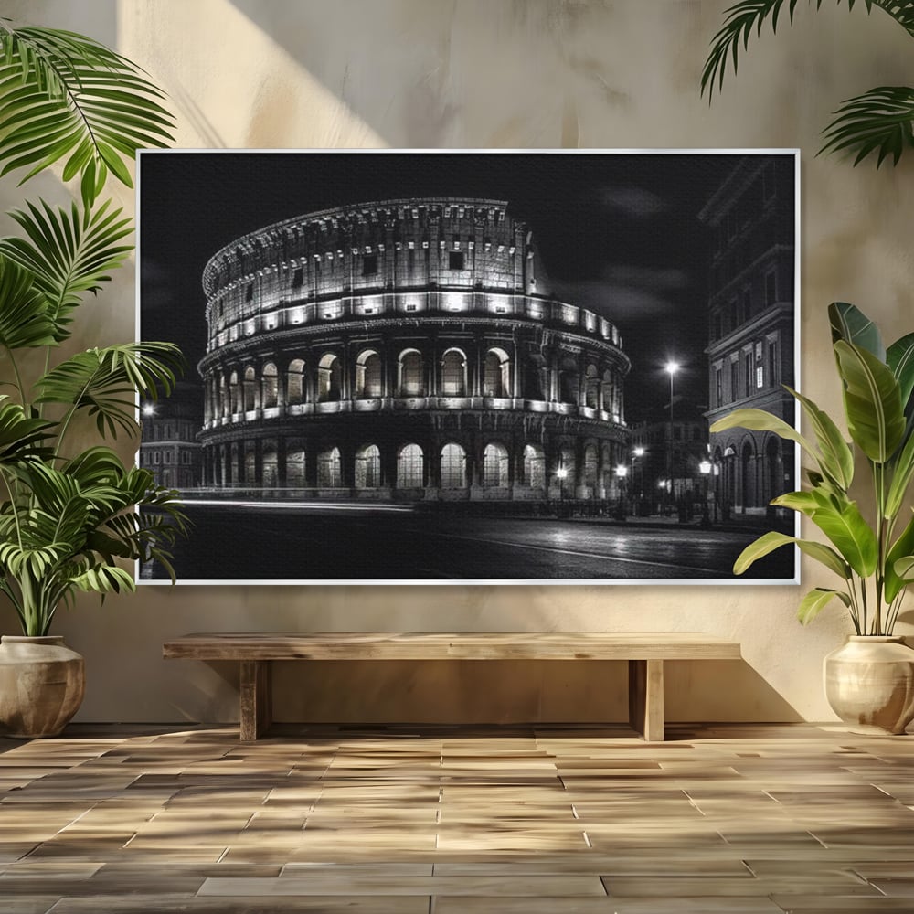 Leinwand Wandkunst Canvas Premium, LuxCanva® O1034, Kolosseum in Stille, Ewige, Nacht, Lichter, Rom, Italien, Amphitheater, Amphitheater, Tourist, Gladiator, Uhr, Geschichte, Antike, Säule, Büro, Wohnen, Schlafzimmer