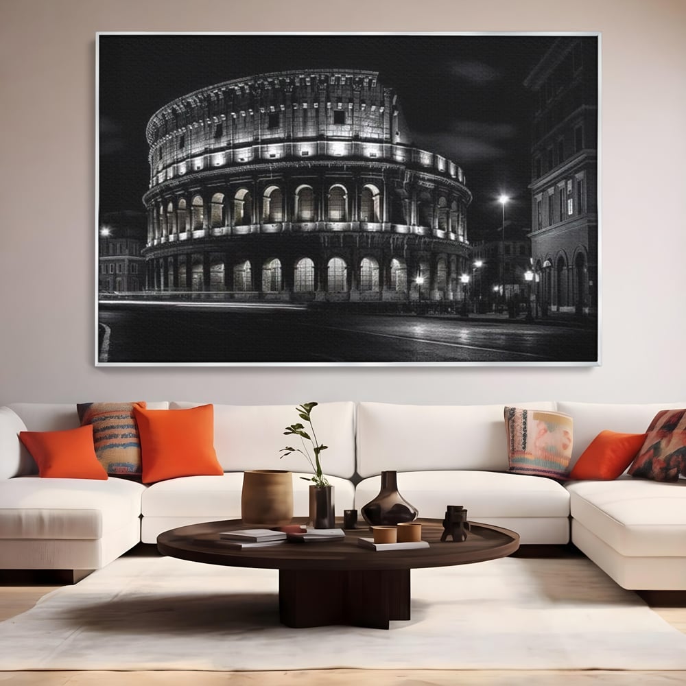 Leinwand Wandkunst Canvas Premium, LuxCanva® O1034, Kolosseum in Stille, Ewige, Nacht, Lichter, Rom, Italien, Amphitheater, Amphitheater, Tourist, Gladiator, Uhr, Geschichte, Antike, Säule, Büro, Wohnen, Schlafzimmer