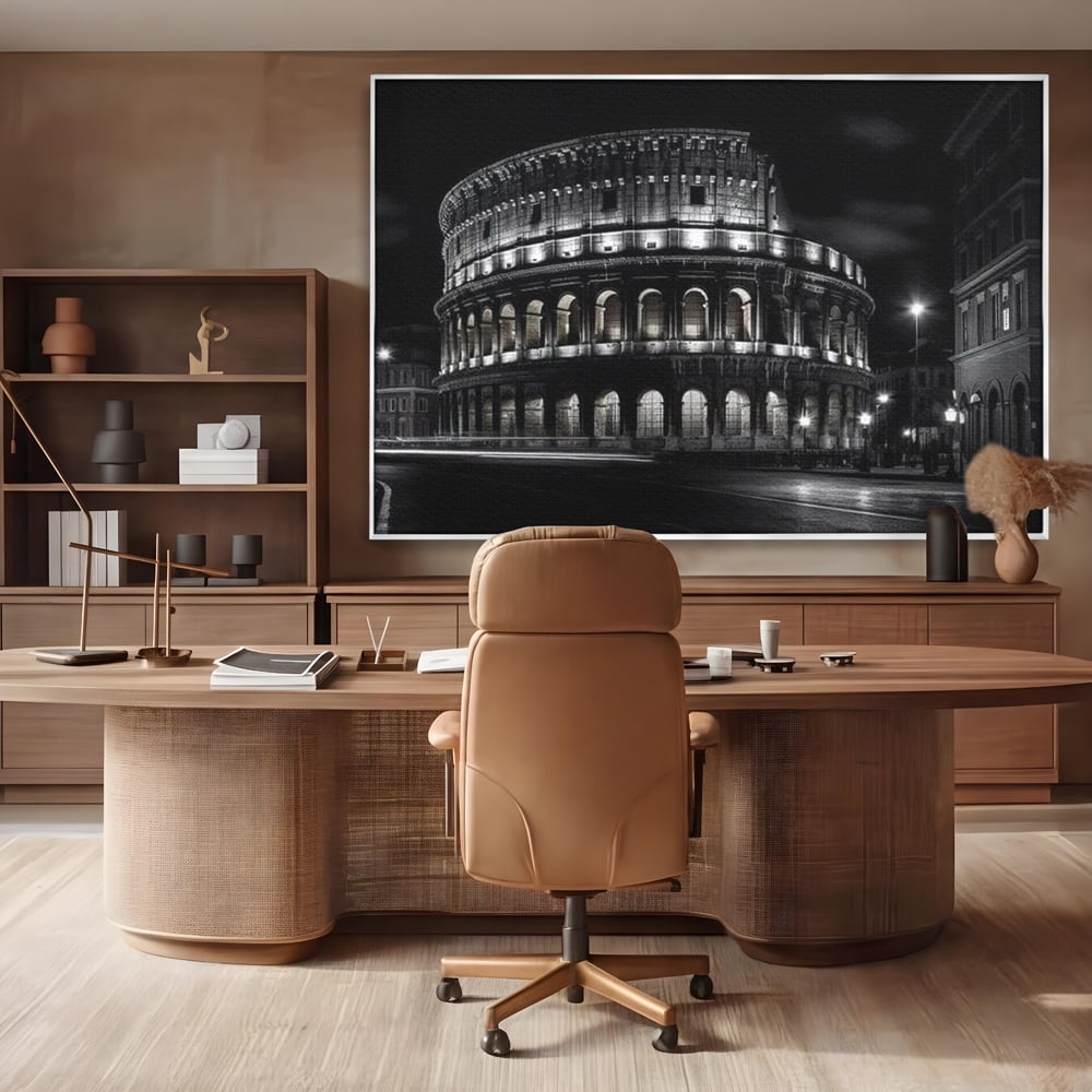 Leinwand Wandkunst Canvas Premium, LuxCanva® O1034, Kolosseum in Stille, Ewige, Nacht, Lichter, Rom, Italien, Amphitheater, Amphitheater, Tourist, Gladiator, Uhr, Geschichte, Antike, Säule, Büro, Wohnen, Schlafzimmer