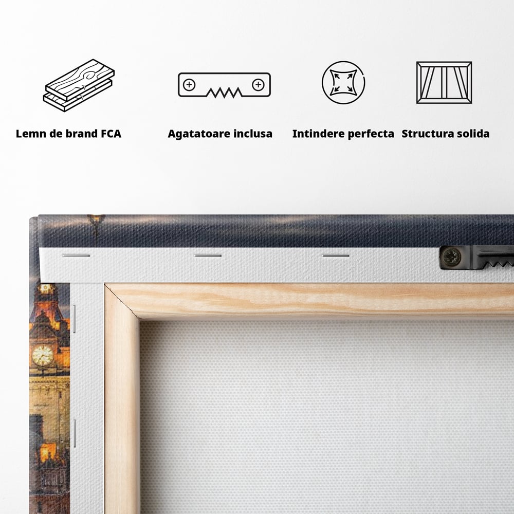 Tablou Canvas Premium, LuxCanva® O1035, Castelul din Edinburgh, Europa, Poveste, Oras, Amurg, Cetate, Legenda, Ceas, Timpuri, Ziduri, Deal, Piatra, Coroana, Scotia, Birou, Living, Dormitor