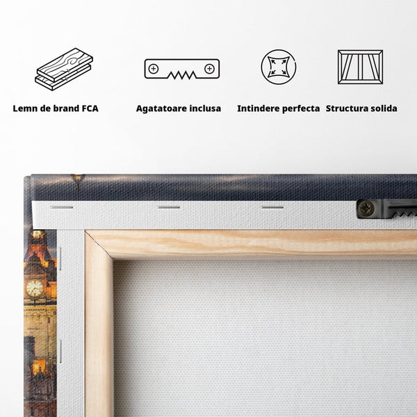 Tablou Canvas Premium, LuxCanva® O1035, Castelul din Edinburgh, Europa, Poveste, Oras, Amurg, Cetate, Legenda, Ceas, Timpuri, Ziduri, Deal, Piatra, Coroana, Scotia, Birou, Living, Dormitor