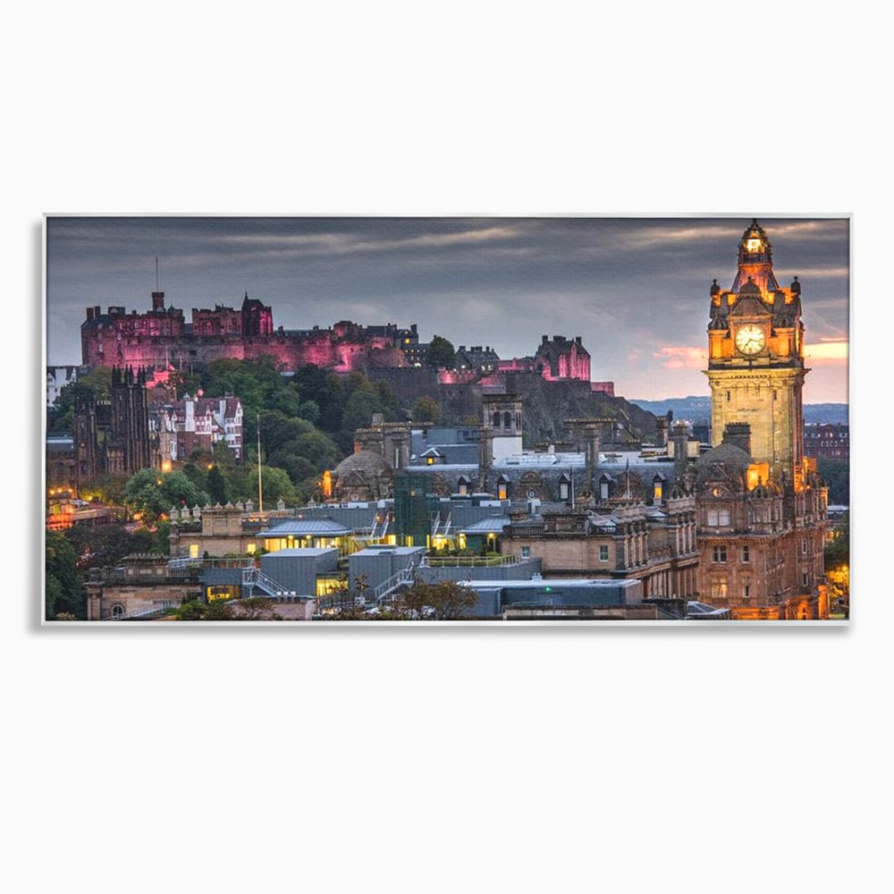 Tablou Canvas Premium, LuxCanva® O1035, Castelul din Edinburgh, Europa, Poveste, Oras, Amurg, Cetate, Legenda, Ceas, Timpuri, Ziduri, Deal, Piatra, Coroana, Scotia, Birou, Living, Dormitor