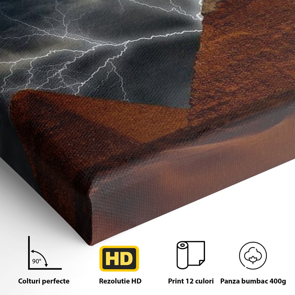 Tablou Canvas Premium, LuxCanva® O1036, Piramide sub Furtuna Zeilor, Energie, Cosmic, Egipt, Antic, Nil, Mister, Fulger, Natura, Involburat, Cer, Mit, Legenda, Mitologic, Birou, Living, Dormitor