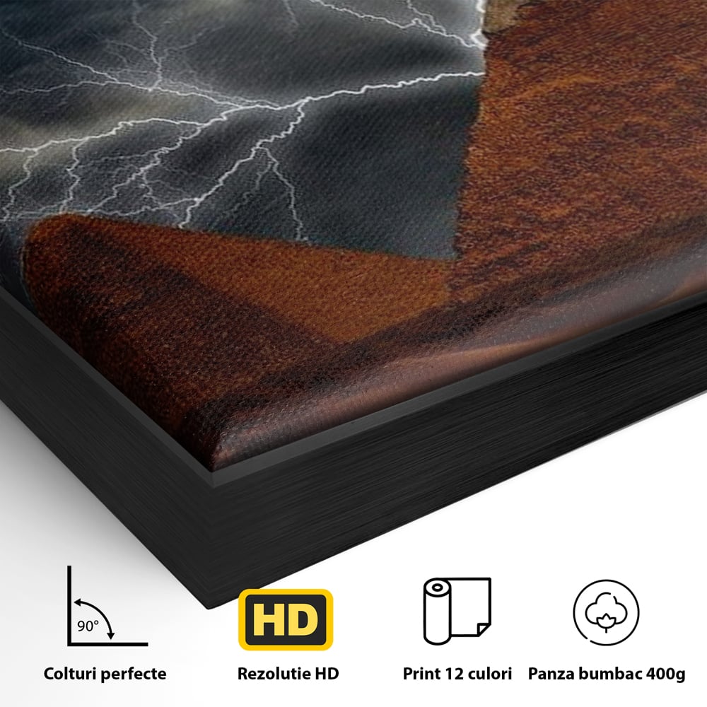 Tablou Canvas Premium, LuxCanva® O1036, Piramide sub Furtuna Zeilor, Energie, Cosmic, Egipt, Antic, Nil, Mister, Fulger, Natura, Involburat, Cer, Mit, Legenda, Mitologic, Birou, Living, Dormitor