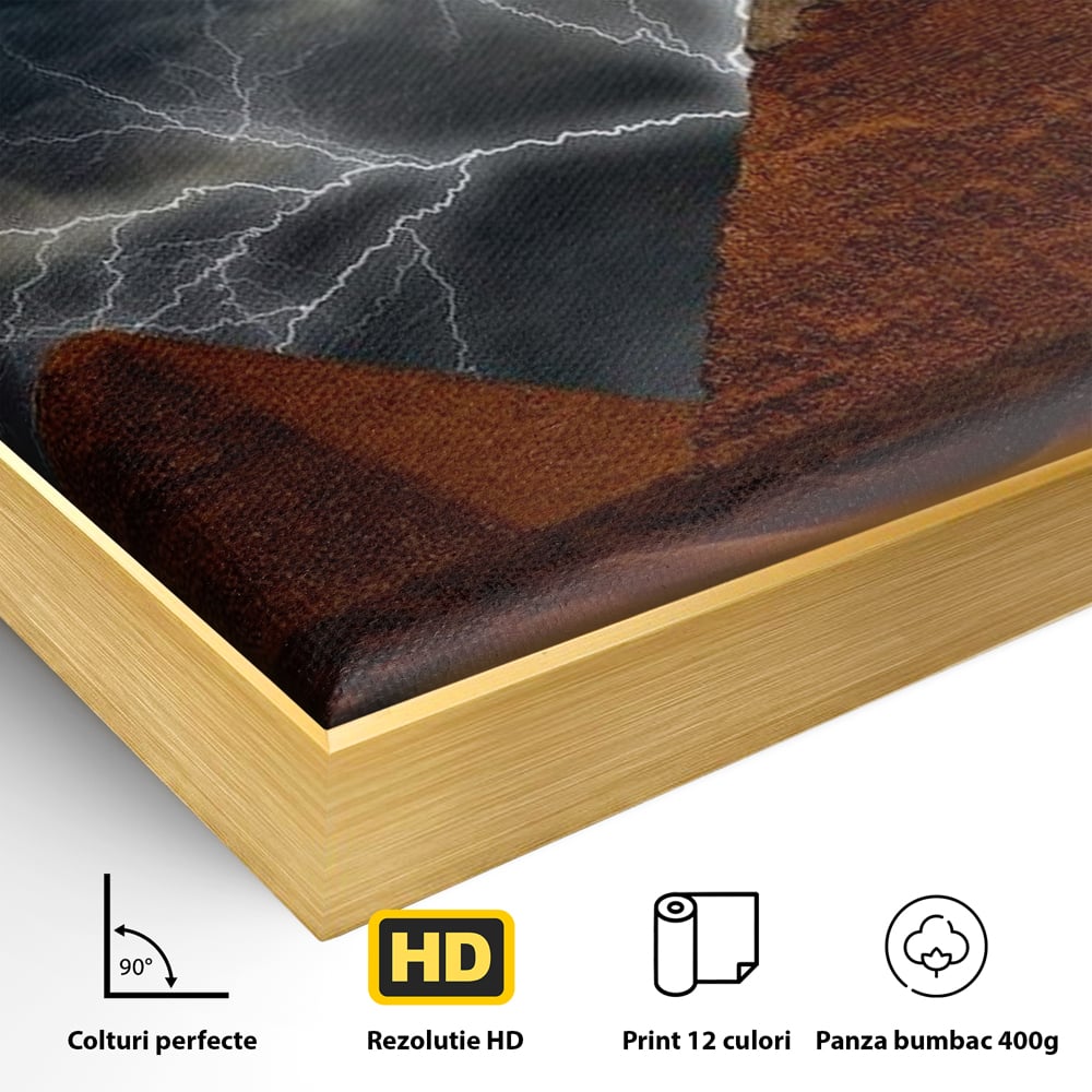 Tablou Canvas Premium, LuxCanva® O1036, Piramide sub Furtuna Zeilor, Energie, Cosmic, Egipt, Antic, Nil, Mister, Fulger, Natura, Involburat, Cer, Mit, Legenda, Mitologic, Birou, Living, Dormitor