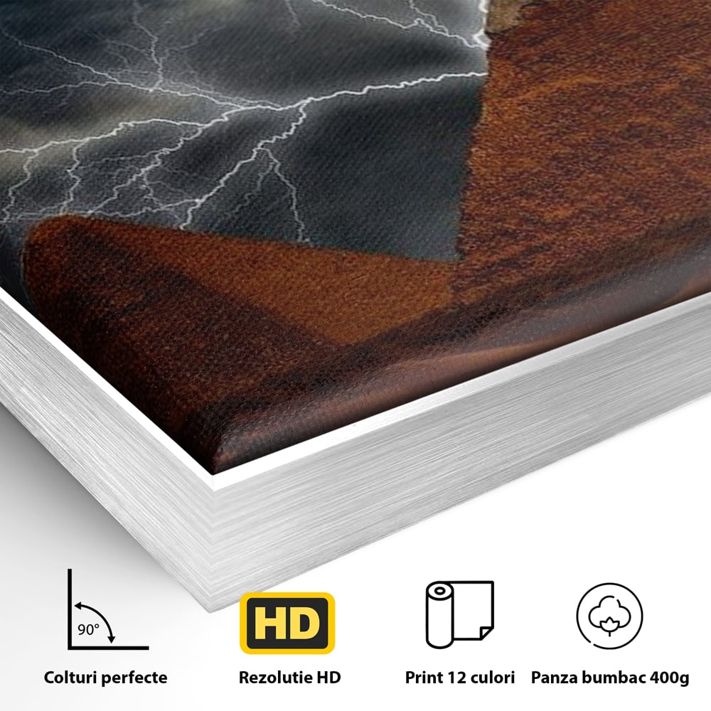 Tablou Canvas Premium, LuxCanva® O1036, Piramide sub Furtuna Zeilor, Energie, Cosmic, Egipt, Antic, Nil, Mister, Fulger, Natura, Involburat, Cer, Mit, Legenda, Mitologic, Birou, Living, Dormitor