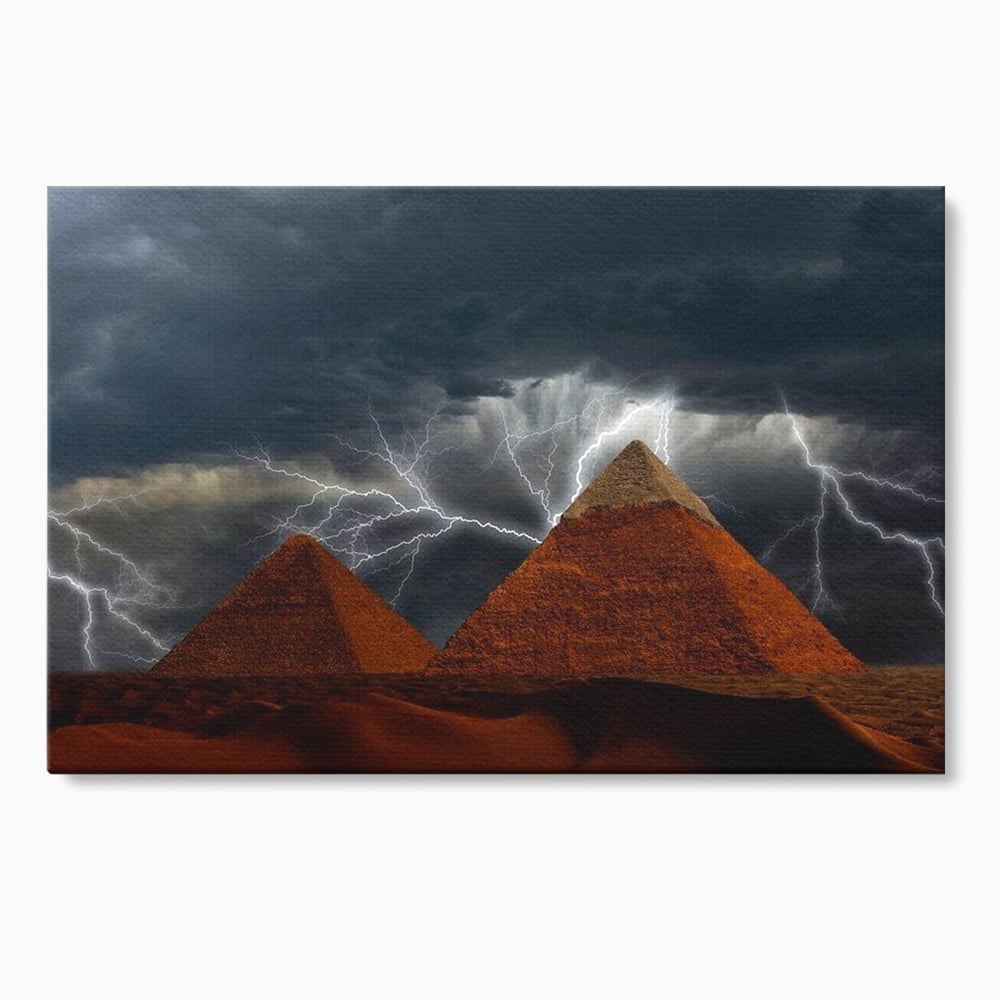 Tablou Canvas Premium, LuxCanva® O1036, Piramide sub Furtuna Zeilor, Energie, Cosmic, Egipt, Antic, Nil, Mister, Fulger, Natura, Involburat, Cer, Mit, Legenda, Mitologic, Birou, Living, Dormitor