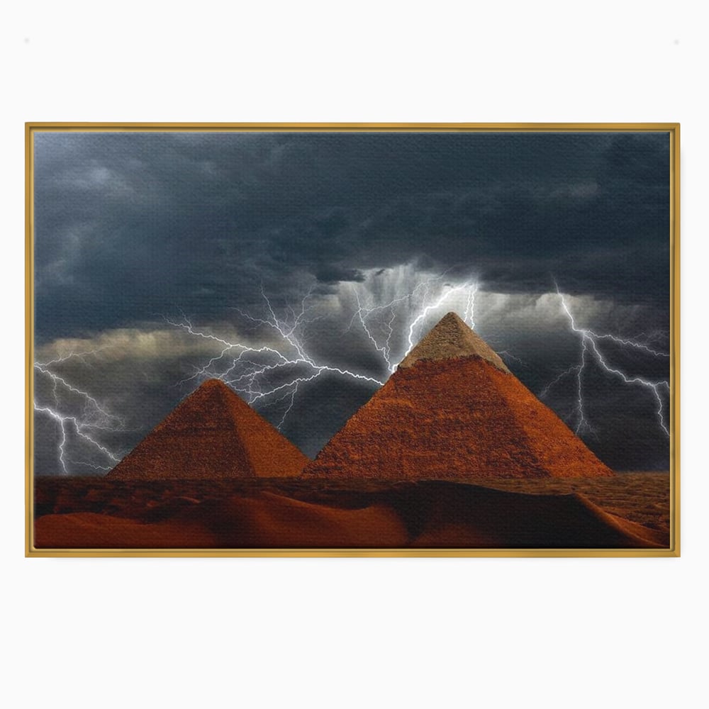 Tablou Canvas Premium, LuxCanva® O1036, Piramide sub Furtuna Zeilor, Energie, Cosmic, Egipt, Antic, Nil, Mister, Fulger, Natura, Involburat, Cer, Mit, Legenda, Mitologic, Birou, Living, Dormitor