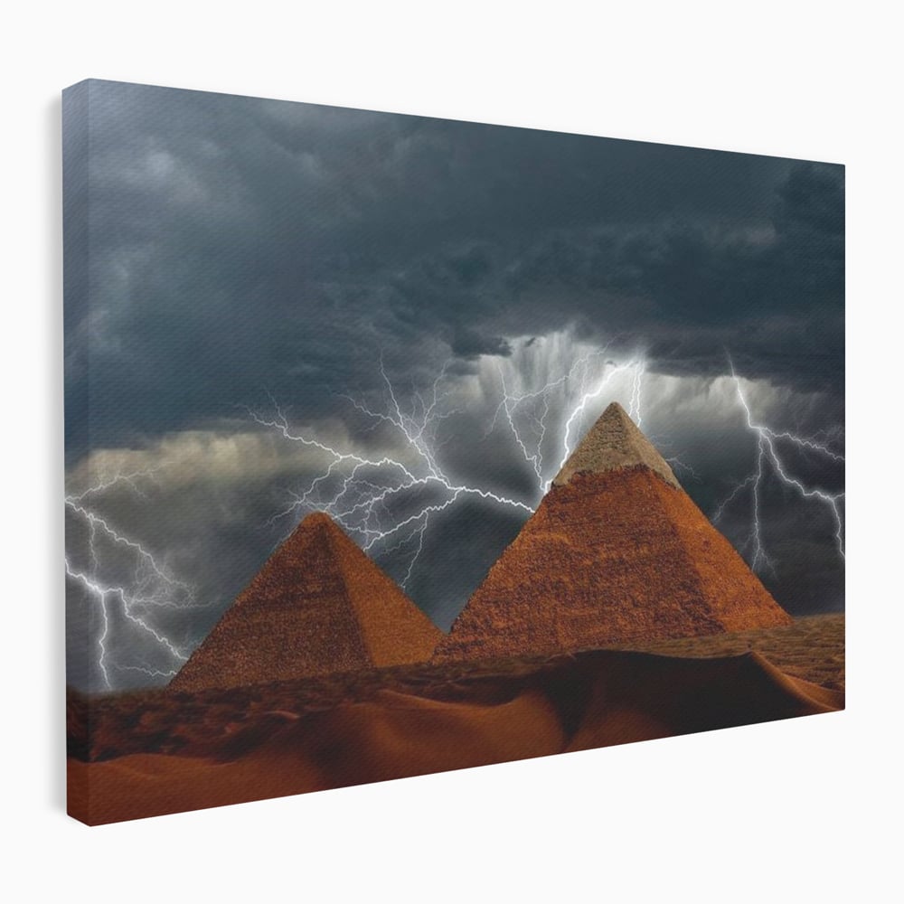 Tablou Canvas Premium, LuxCanva® O1036, Piramide sub Furtuna Zeilor, Energie, Cosmic, Egipt, Antic, Nil, Mister, Fulger, Natura, Involburat, Cer, Mit, Legenda, Mitologic, Birou, Living, Dormitor