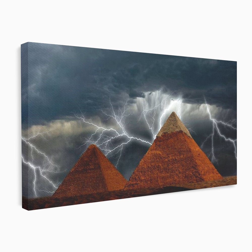 Tablou Canvas Premium, LuxCanva® O1036, Piramide sub Furtuna Zeilor, Energie, Cosmic, Egipt, Antic, Nil, Mister, Fulger, Natura, Involburat, Cer, Mit, Legenda, Mitologic, Birou, Living, Dormitor