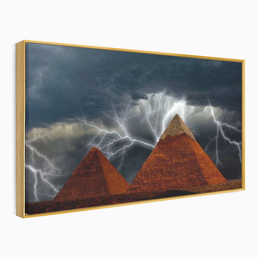 Tablou Canvas Premium, LuxCanva® O1036, Piramide sub Furtuna Zeilor, Energie, Cosmic, Egipt, Antic, Nil, Mister, Fulger, Natura, Involburat, Cer, Mit, Legenda, Mitologic, Birou, Living, Dormitor