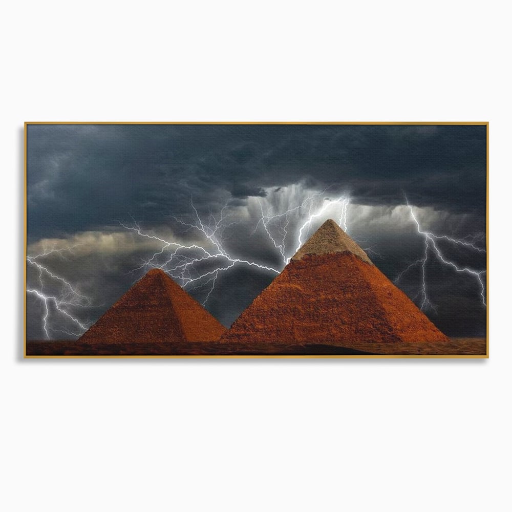 Tablou Canvas Premium, LuxCanva® O1036, Piramide sub Furtuna Zeilor, Energie, Cosmic, Egipt, Antic, Nil, Mister, Fulger, Natura, Involburat, Cer, Mit, Legenda, Mitologic, Birou, Living, Dormitor