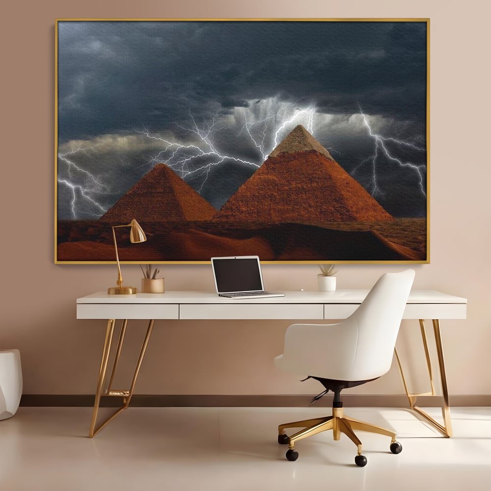 Tablou Canvas Premium, LuxCanva® O1036, Piramide sub Furtuna Zeilor, Energie, Cosmic, Egipt, Antic, Nil, Mister, Fulger, Natura, Involburat, Cer, Mit, Legenda, Mitologic, Birou, Living, Dormitor