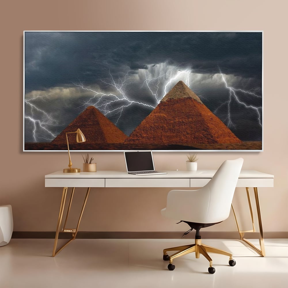 Tablou Canvas Premium, LuxCanva® O1036, Piramide sub Furtuna Zeilor, Energie, Cosmic, Egipt, Antic, Nil, Mister, Fulger, Natura, Involburat, Cer, Mit, Legenda, Mitologic, Birou, Living, Dormitor